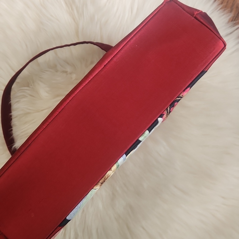 Deni Ann Vintage Maroon Floral Stitched Clutch Purse - Picture 7 of 8